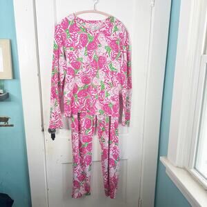 Brooks Brothers Butterfly Pajama Set Top Pants Pink Green Soft Comfy Size Large